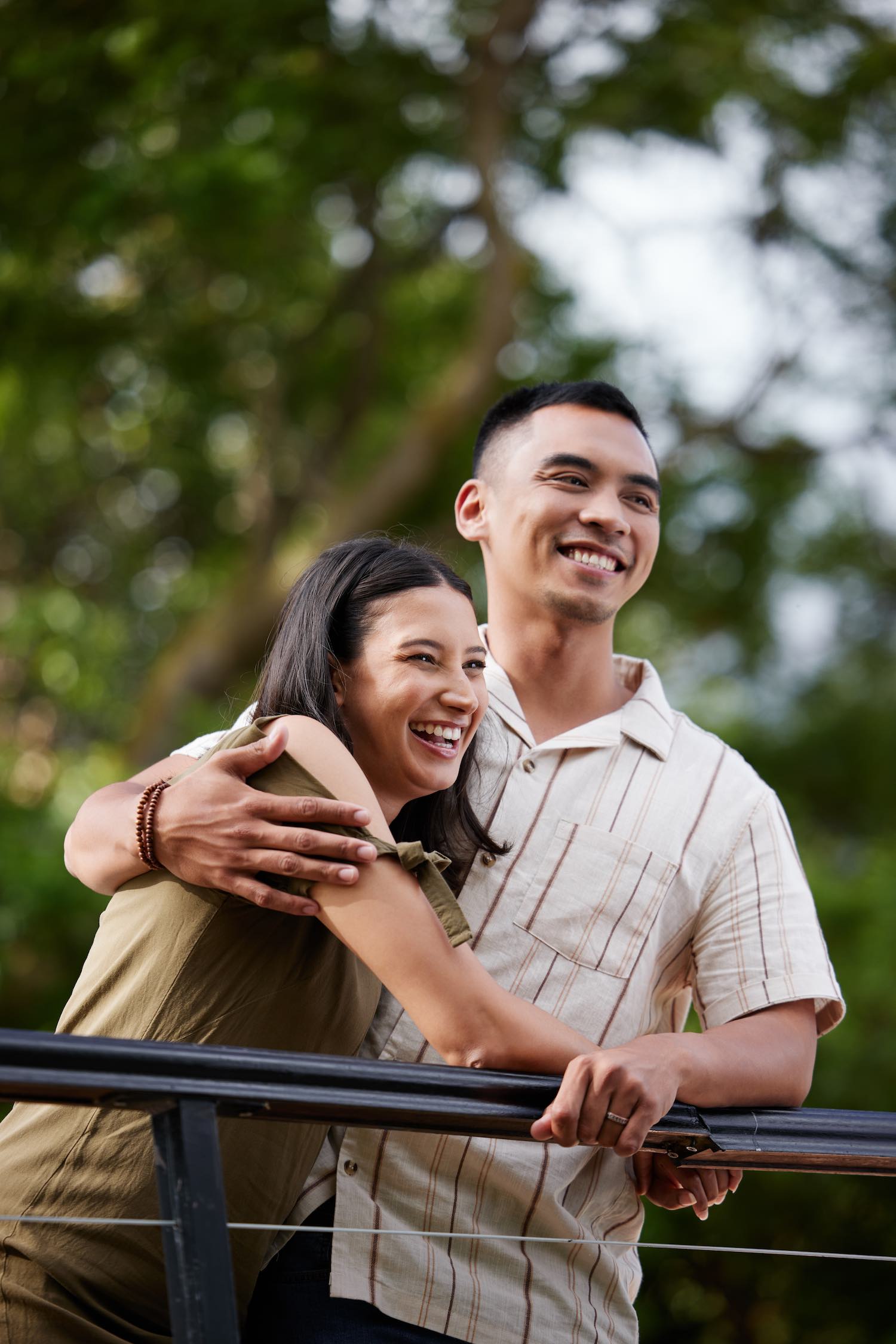 Couple embracing outdoors